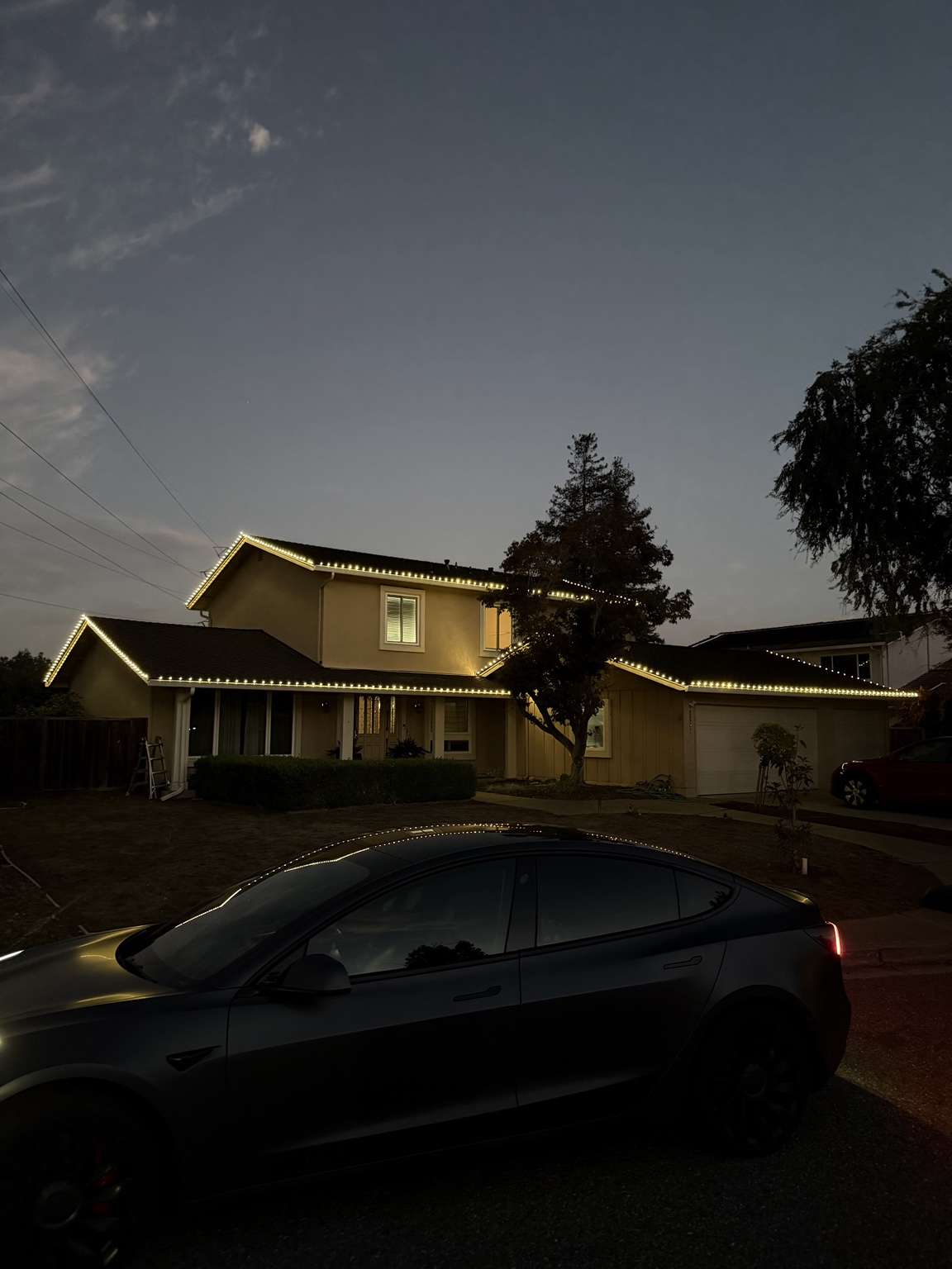 San Francisco Victorian cornice outlined in warm white permanent lighting